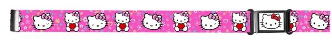 Magnetic Web Belt HKT-Hello Kitty Face Flowers & Hearts Full Color Pink - 1.0" - Hello Kitty w/Heart/Face Flowers & Hearts Pink Webbing