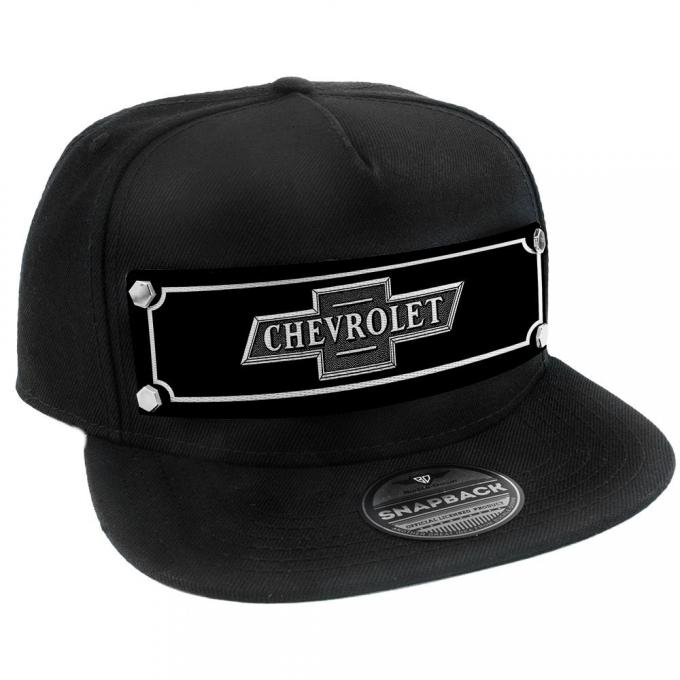 Embellishment Trucker Hat BLACK - Full Color Strap - CHEVROLET Bowtie Emblem Black/White