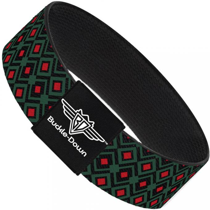 Buckle-Down Elastic Bracelet - Geometric3 Black/Forest Green/Red