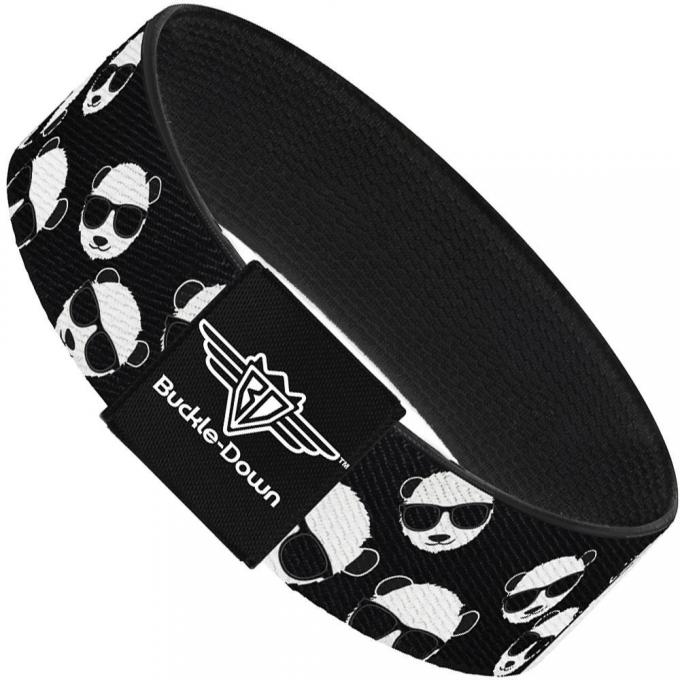 Buckle-Down Elastic Bracelet - Multi Panda w/Sunglasses Black/White