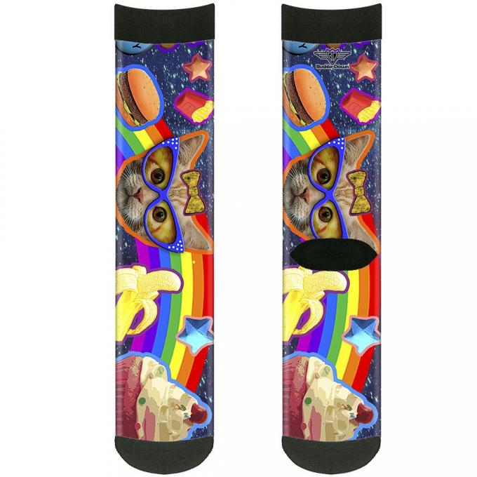 Sock Pair - Polyester - Pets & Snacks Rainbow Collage - CREW