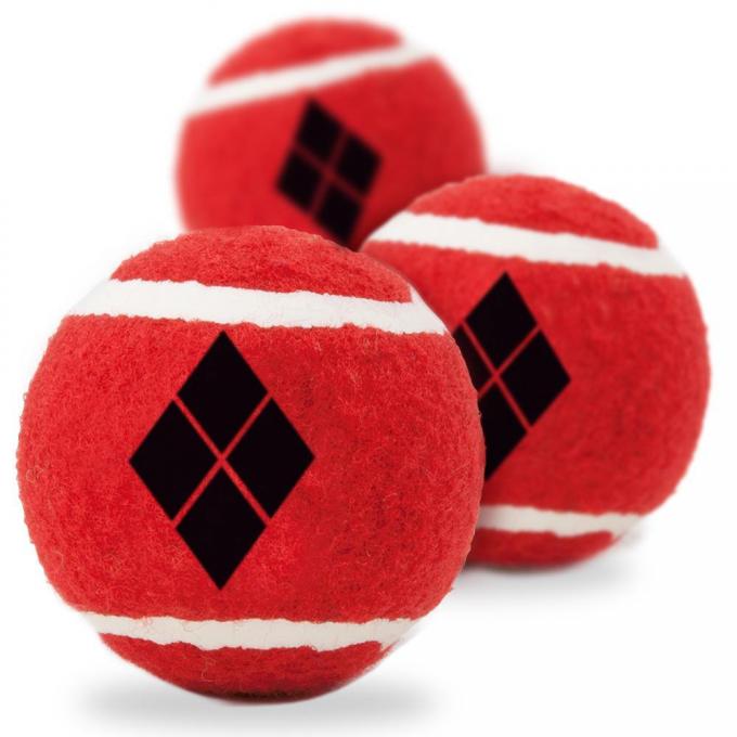Dog Toy Squeaky Tennis Ball 3-PACK - Harley Quinn Diamond Icon Red/Black