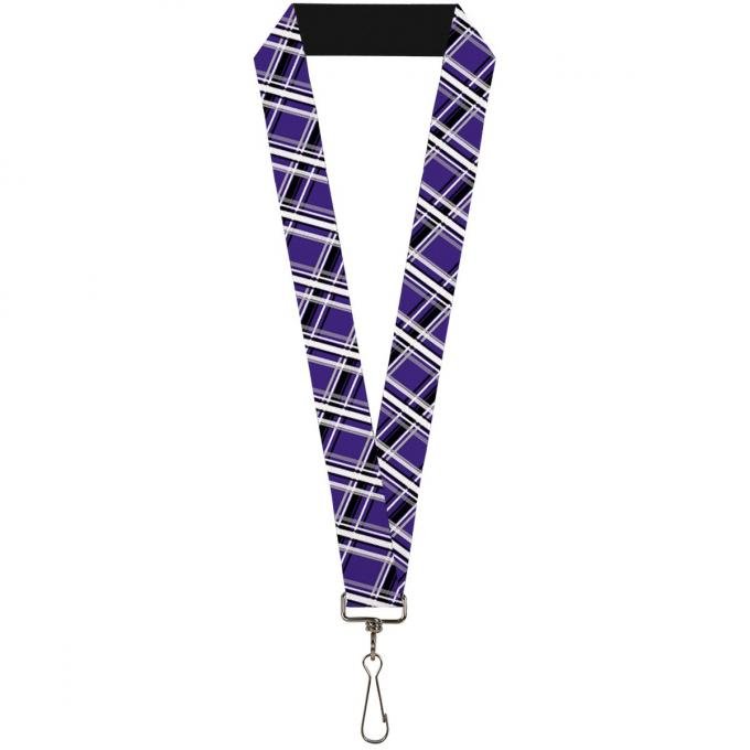 Buckle-Down Lanyard - Houndstooth Gray/Purple/White