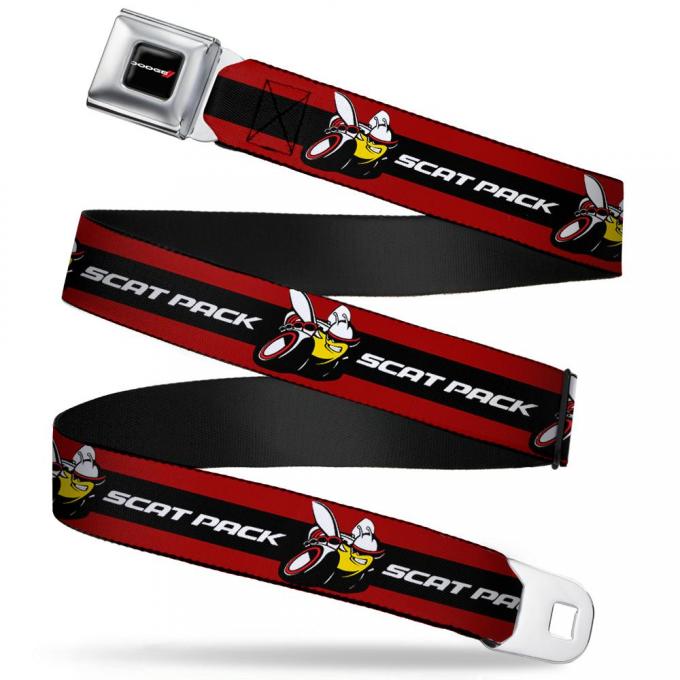 Dodge Red Rhombus Full Color Seatbelt Belt - Dodge SCAT PACK Badge Logo Stripe Red/Black/White Webbing