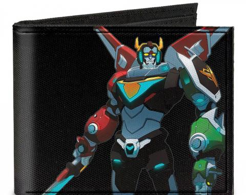 Canvas Bi-Fold Wallet - New Series Voltron Sword Down Pose + VOLTRON Logo/Lion Rays Black/Multi Color