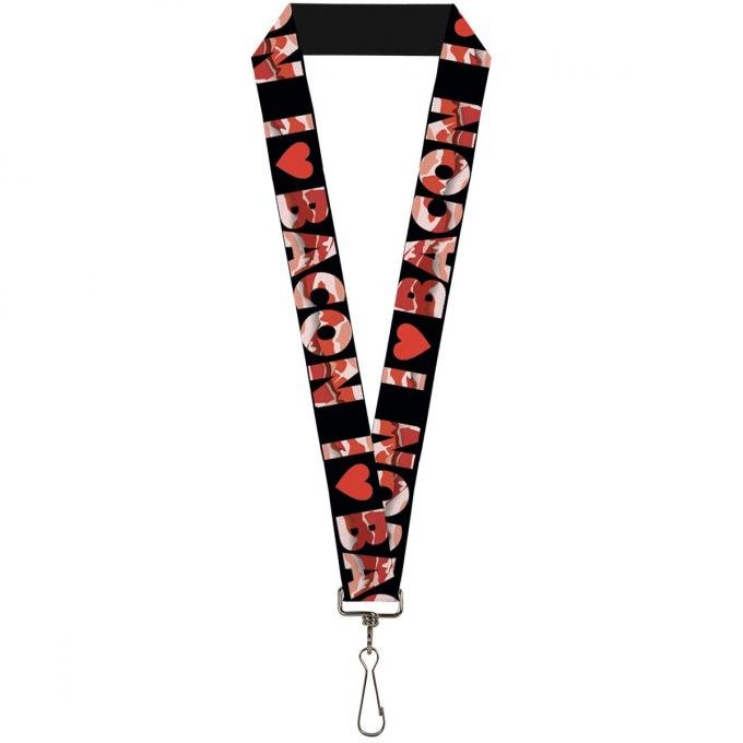 Buckle-Down Lanyard - I "Heart" BACON Black/Bacon