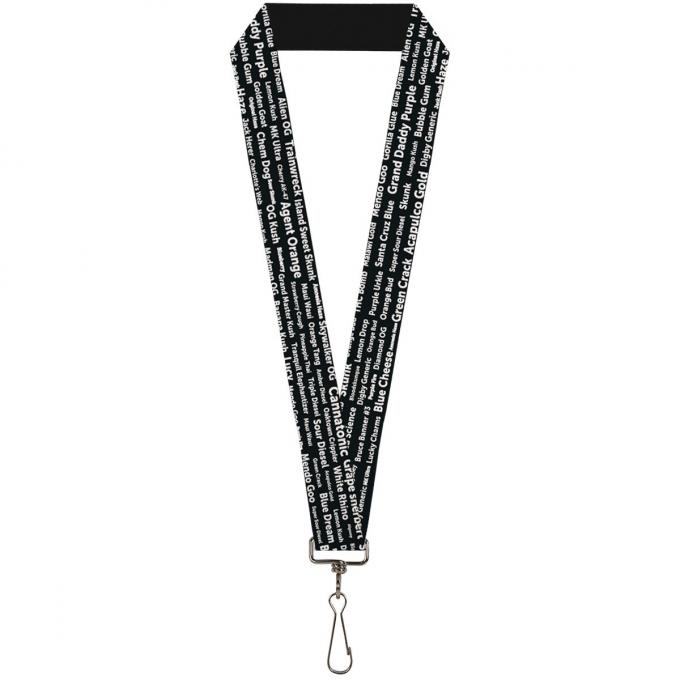 Buckle-Down Lanyard - Verbiage Marijuana Strains Black/White