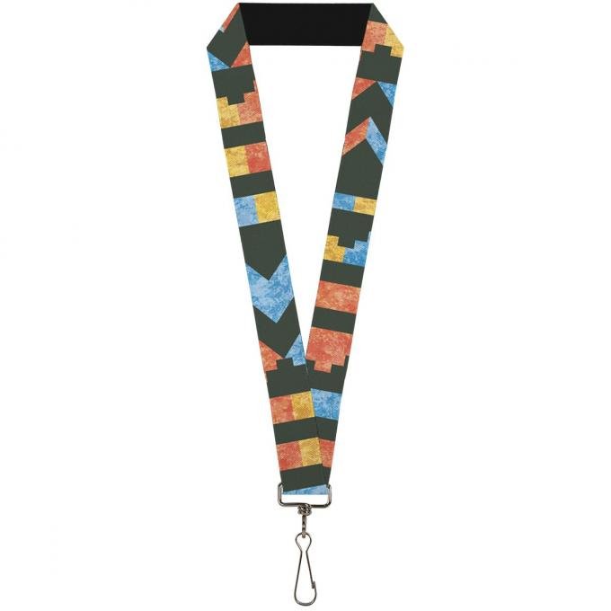 Buckle-Down Lanyard - Geometric8 Charcoal/Orange/Gold/Blue