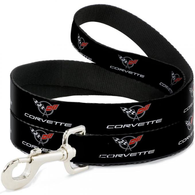 Dog Leash CORVETTE C5 LOGO REPEAT BLACK/GRAY/WHITE/RED WEBBING