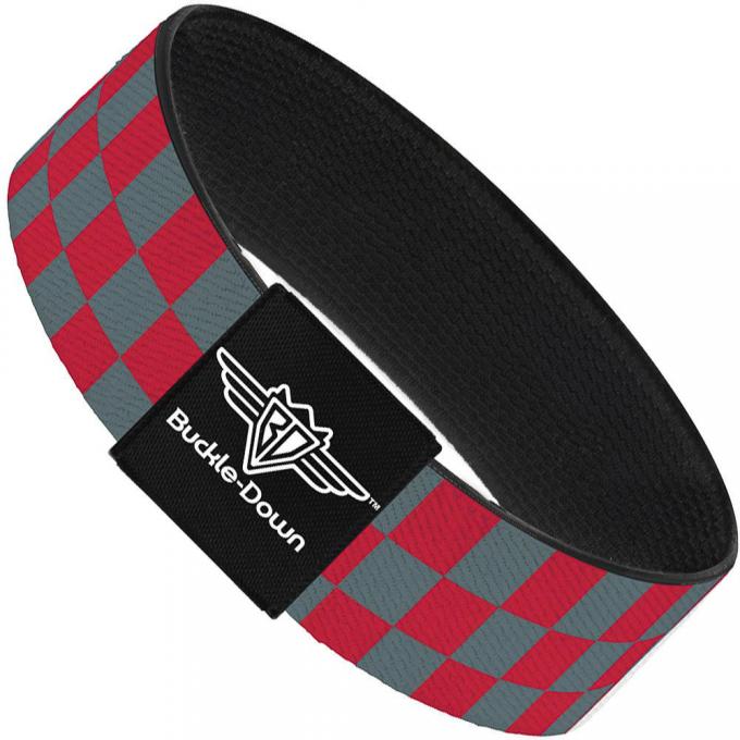 Buckle-Down Elastic Bracelet - Checker Crimson Red/Gray