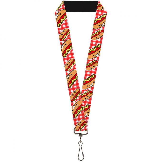 Buckle-Down Lanyard - Hot Dogs Buffalo Plaid White/Red