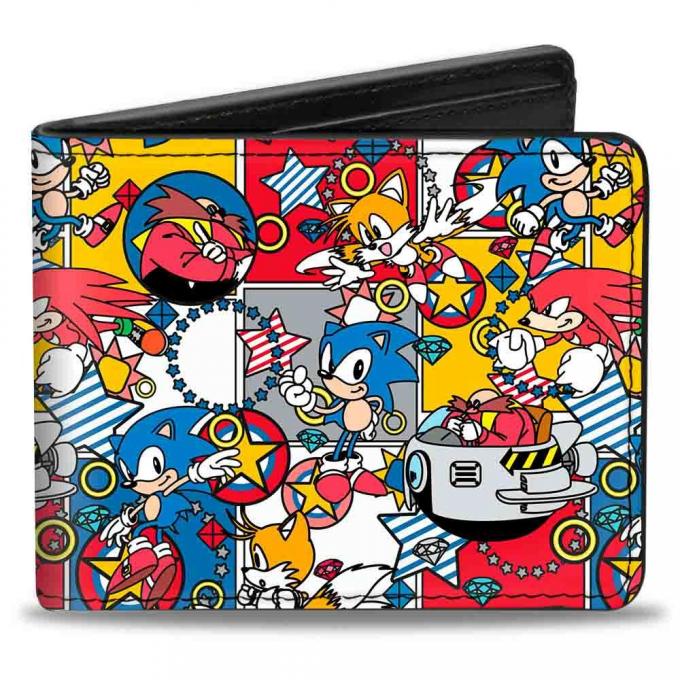 SONIC CLASSIC 
Bi-Fold Wallet - Sonic/Knuckles/Tails/Doctor Eggman Poses/Blocks Collage