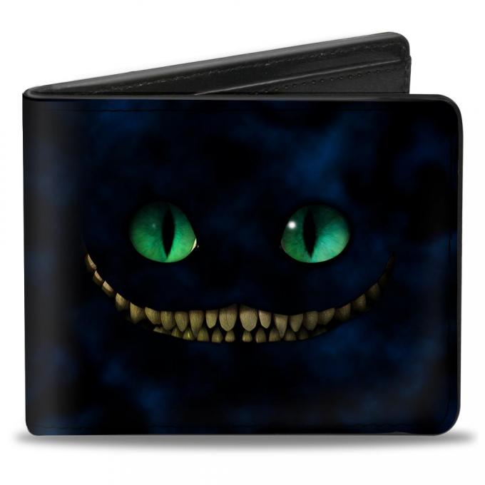 Bi-Fold Wallet - Tim Burton's Cheshire Cat Eyes & Teeth + Tree Pose Smokey Blues