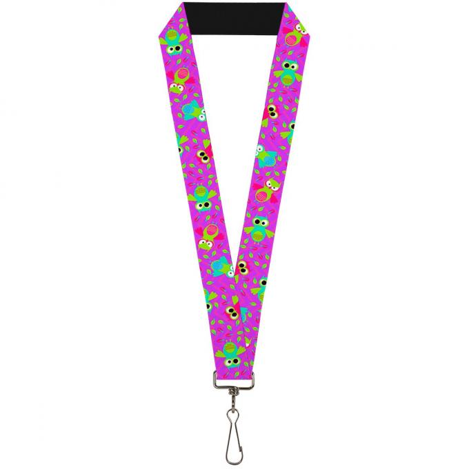 Buckle-Down Lanyard - Flying Owls w/Leaves Purple/Multi Color