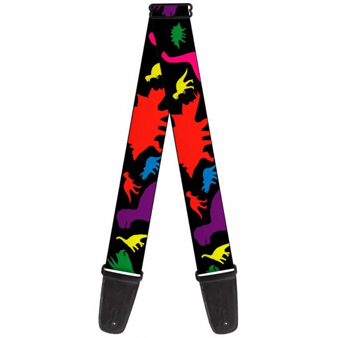 Guitar Strap - Dinosaur Silhouette Black/Multi Color