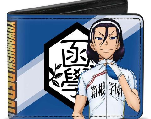 CRUNCHYROLL 
Bi-Fold Wallet - YOWAMUSHI PEDAL Todou Pose/Hakogaku Academy Logo Stripe/Bike Monogram Blues
