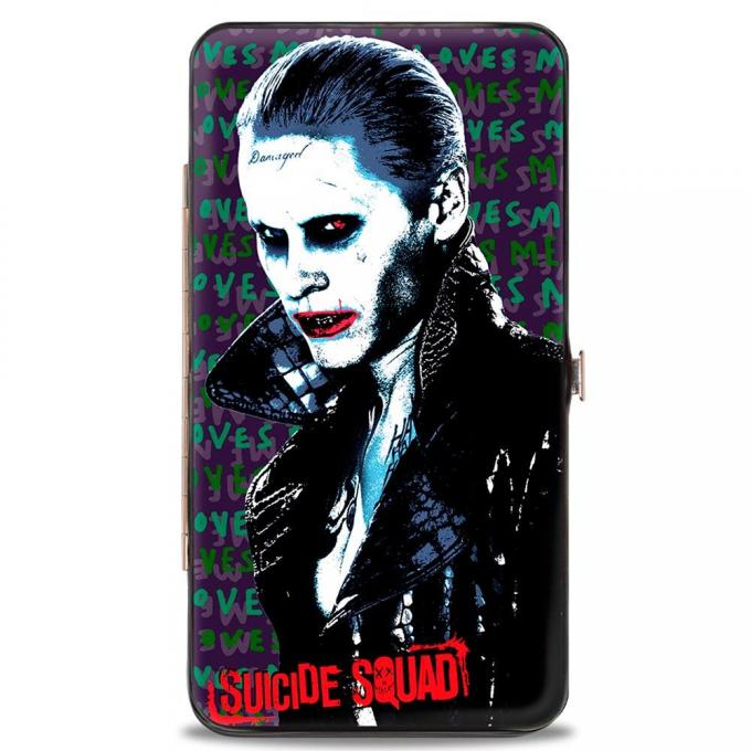 Hinged Wallet - SUICIDE SQUAD Joker Pose2 CLOSE-UP/HE LOVES ME Purples/Greens/Red