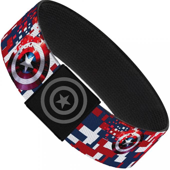 Elastic Bracelet - 1.0" - Captain America Shield Digital Camo Blue/White/Red