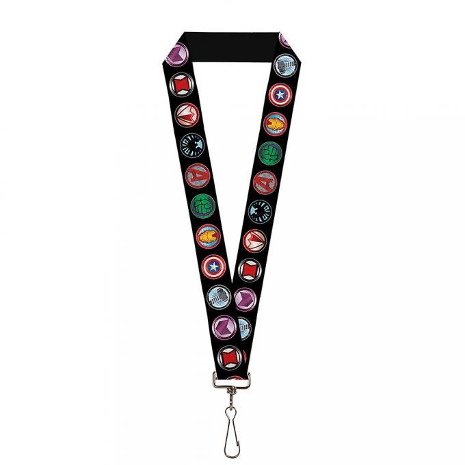 MARVEL AVENGERS 
Lanyard - 1.0" - 9-Avenger Icons Black/Multi Color