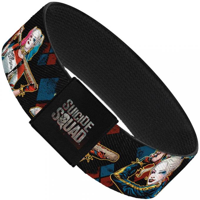 Elastic Bracelet - 1.0" - Suicide Squad 3-Harley Quinn Poses/PUDDIN/Diamonds Black/Red/Blue/Gold