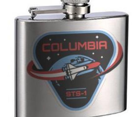 Stainless Steel Flask - 6 OZ - COLUMBIA STS-1 Space Shuttle Black/White/Blues/Red