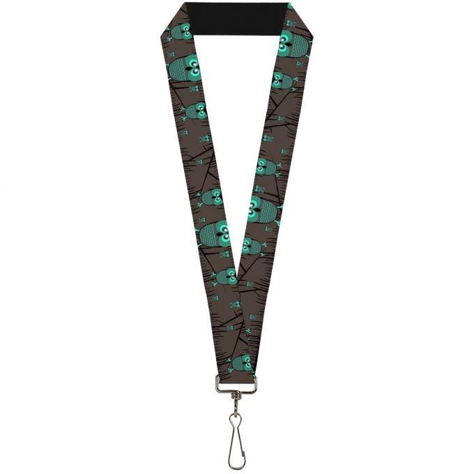 Buckle-Down Lanyard - Owls in Trees Turquoise