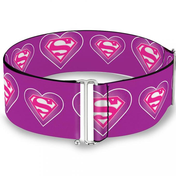 Cinch Waist Belt - Superman Logo in Heart Purple/White/Pink - ONE SIZE