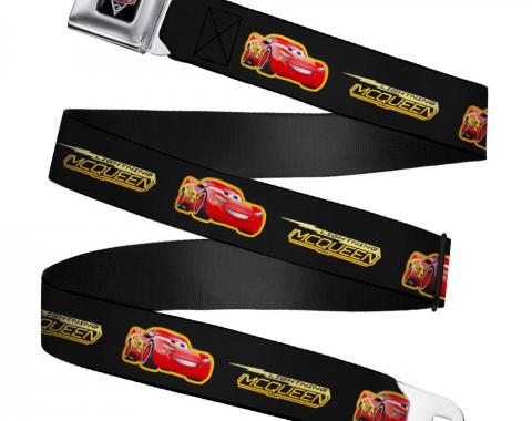 CARS 3 Emblem Full Color Black/Silver/Red Seatbelt Belt - Cars 3 LIGHTNING MCQUEEN Pose/Bolt Black/Yellows Webbing