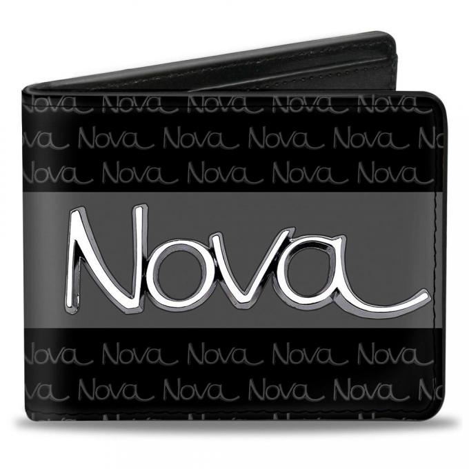 Bi-Fold Wallet - 1968-72 NOVA Script Emblem Stripe/Repeat Black/Gray/Silver