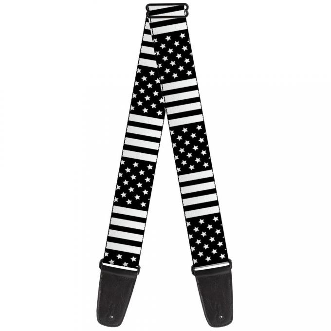 Guitar Strap - American Flag CLOSE-UP Black/White