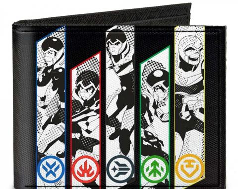 Canvas Bi-Fold Wallet - New Series Voltron Pilot Pose & Logo Stripes + VOLTRON Logo Black/Multi Color/White