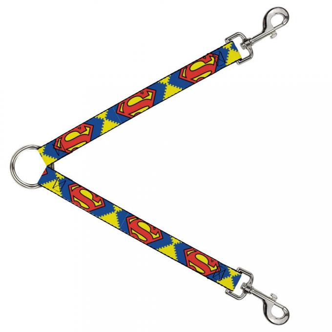 Dog Leash Splitter - Jagged Superman Shield CLOSE-UP Yellow/Blue/Red