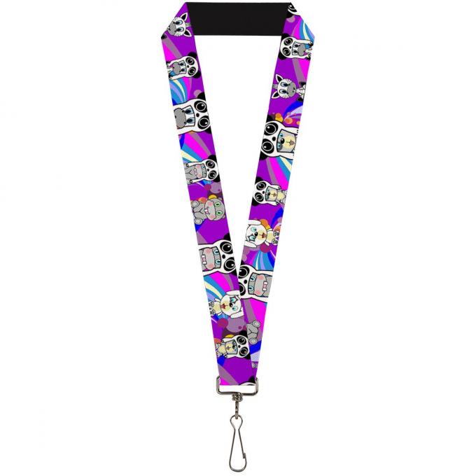 Buckle-Down Lanyard - Panda Hat Animals w/Bright Color Burst