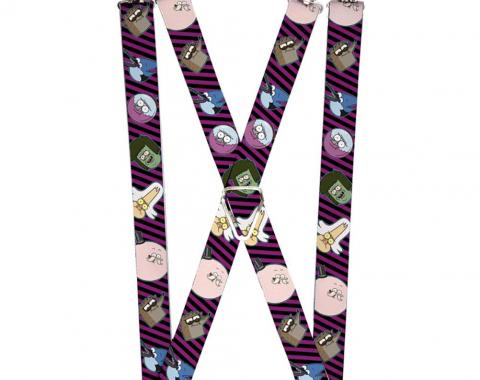 Suspenders - 1.0" - Regular Show 6-Character Faces Stripe Black/Purple