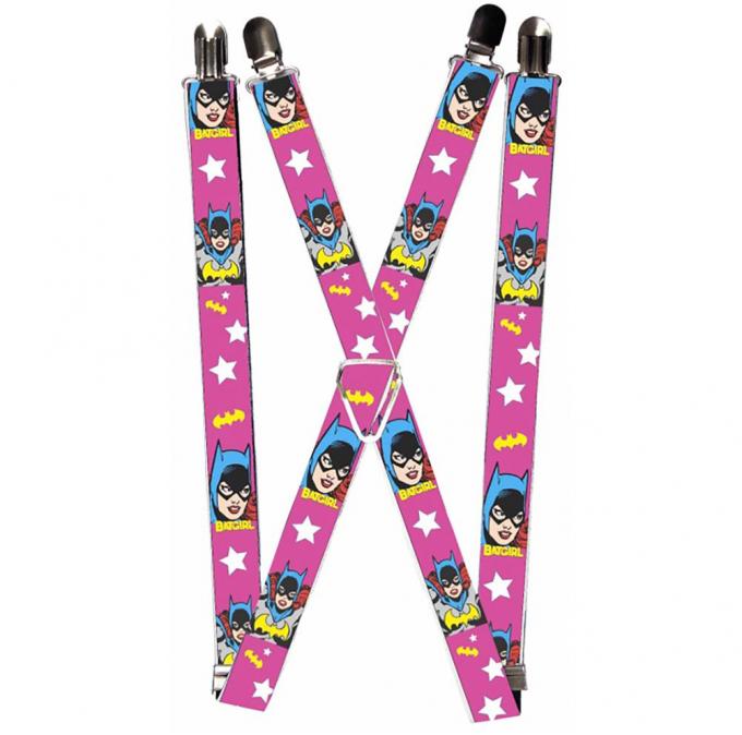 Suspenders - 1.0" - BATGIRL Face/Pose w/Logo & Stars Pink/White/Yellow