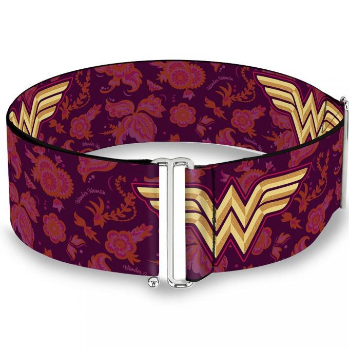 Cinch Waist Belt - Wonder Woman Logo/Floral Collage Purple/Pinks/Gold - ONE SIZE