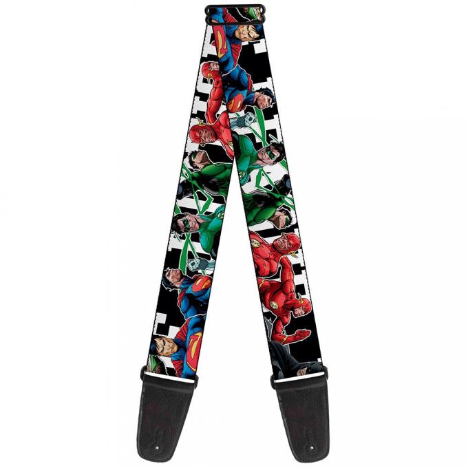 Guitar Strap - New 52 Superhero Poses/JUSTICE LEAGUE Black/White/Multi Color