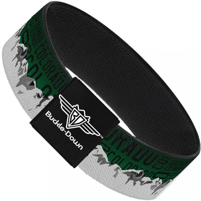 Buckle-Down Elastic Bracelet - Colorado Mountains Green/Black Text/Grays