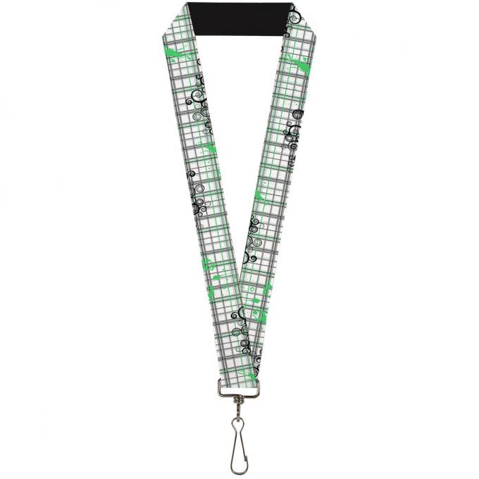Buckle-Down Lanyard - Plaid Curls White/Black/Gray/Green