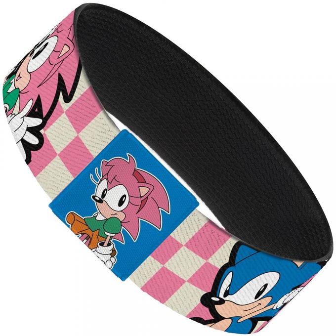 SONIC CLASSIC 
Elastic Bracelet - 1.0" - Amy & Sonic Poses Checker Pink/White