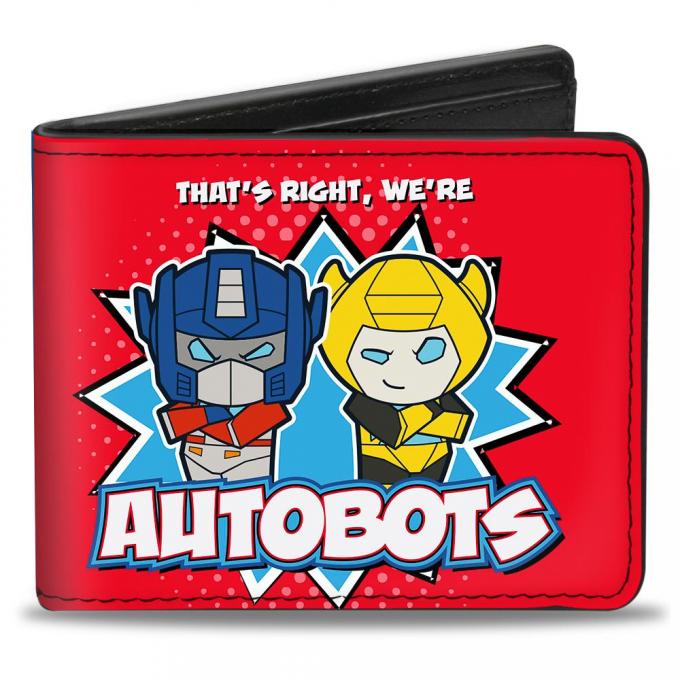 Bi-Fold Wallet - AUTOBOTS Kawaii Optimus Prime/Bumblebee Pose THAT'S RIGHT, WE'RE HERE Blue + Red