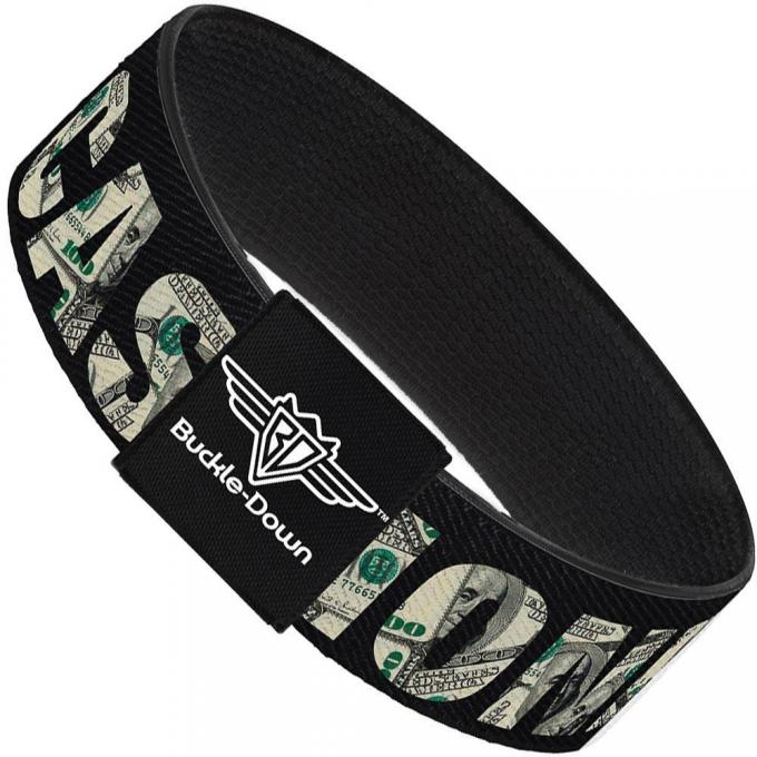 Buckle-Down Elastic Bracelet - CASH MONEY $ Black/Dollars