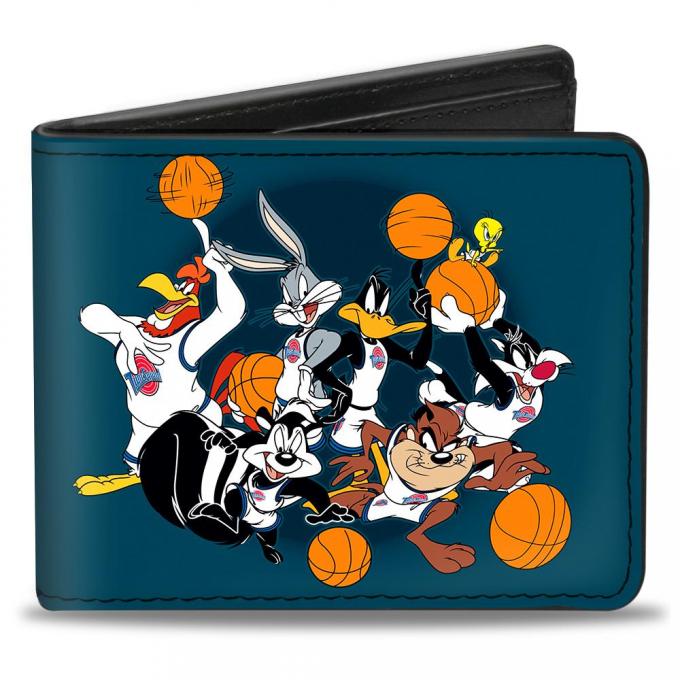Bi-Fold Wallet - Space Jam Tunes Squad 7-Players Group Pose Galaxy Blues
