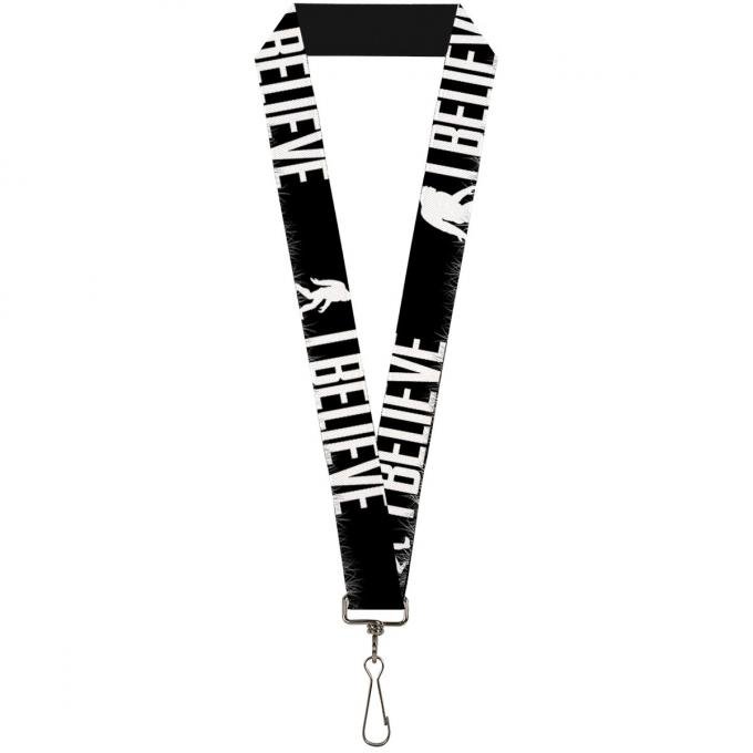 Buckle-Down Lanyard - Bigfoot Silhouette I BELIEVE Black/Gray/White