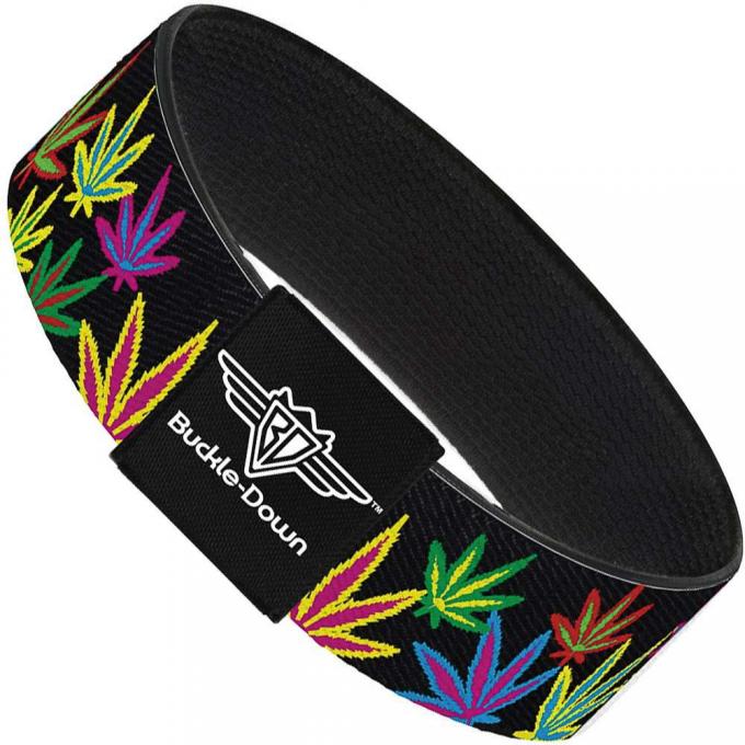 Buckle-Down Elastic Bracelet - Multi Marijuana Leaves Black/Multi Color
