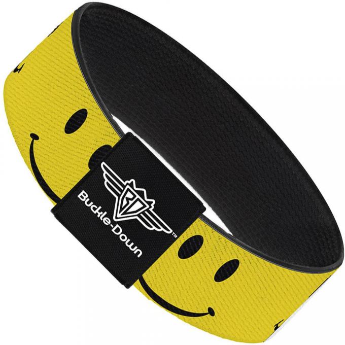 Buckle-Down Elastic Bracelet - Happy Face Yellow/Black