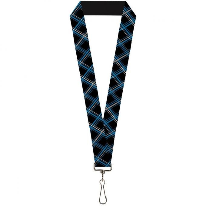 Buckle-Down Lanyard - Plaid Black/Turquoise/Gray