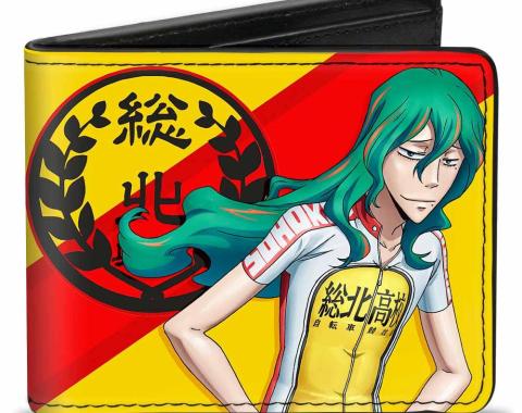 CRUNCHYROLL 
Bi-Fold Wallet - YOWAMUSHI PEDAL Makishima Pose/Sohoku Academy Logo Stripe/Bike Yellows/Red/Black