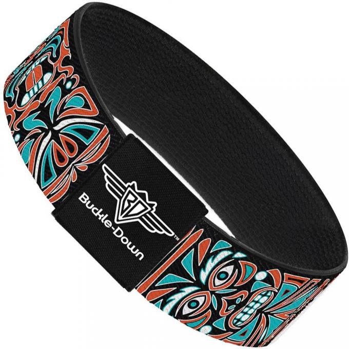 Buckle-Down Elastic Bracelet - Totem Carvings Black/White/Orange/Turquoise