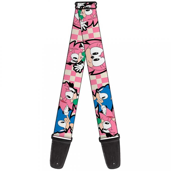 SONIC CLASSIC 
Guitar Strap - Amy & Sonic Poses Checker Pink/Off-White